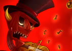 Robot Devil playing a solid gold fiddle by MissusPatches