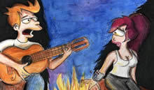 Fry singing to Leela at the forest by Leena